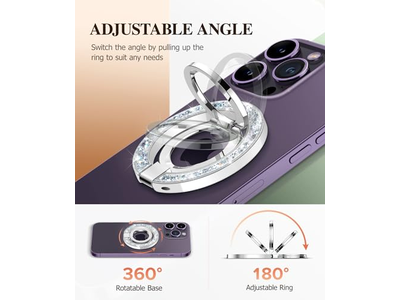 Magnetisk telefon ringholder med justerbar stativ og kickstand