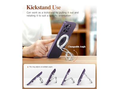 Magnetisk telefon ringholder med justerbar stativ og kickstand