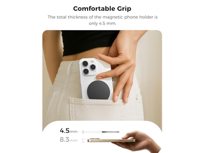Tosidet magnetisk telefon ringholder med kickstand og greb