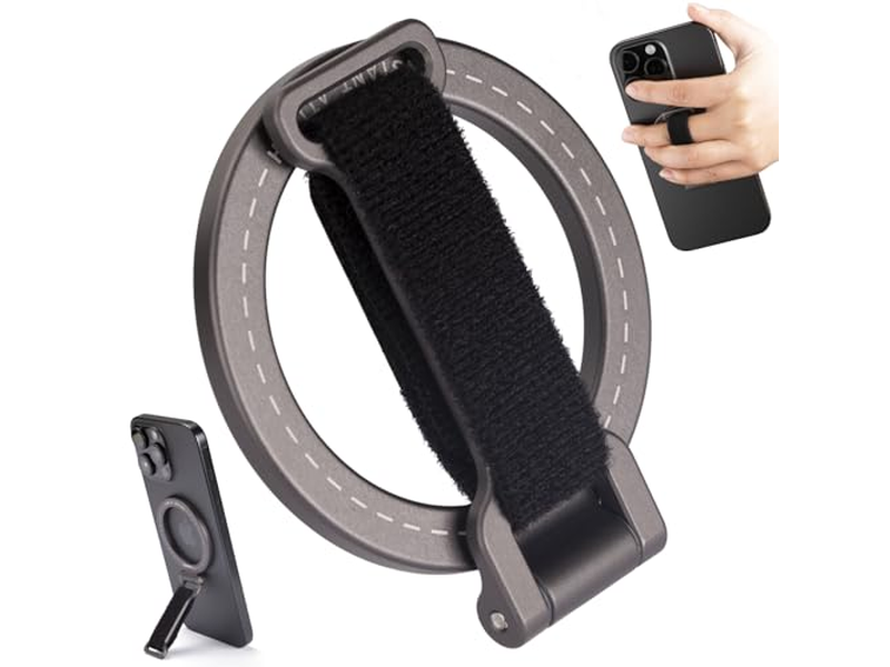 Magnetisk telefongreb kickstand med justerbar rem og stærke magneter