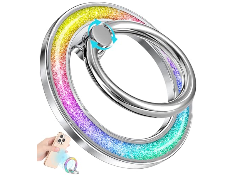 Magnetisk telefon ringholder med aftageligt fingergreb - glitterdesign