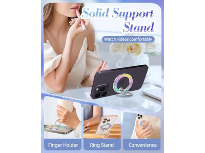 Magnetisk telefon ringholder med aftageligt fingergreb - glitterdesign